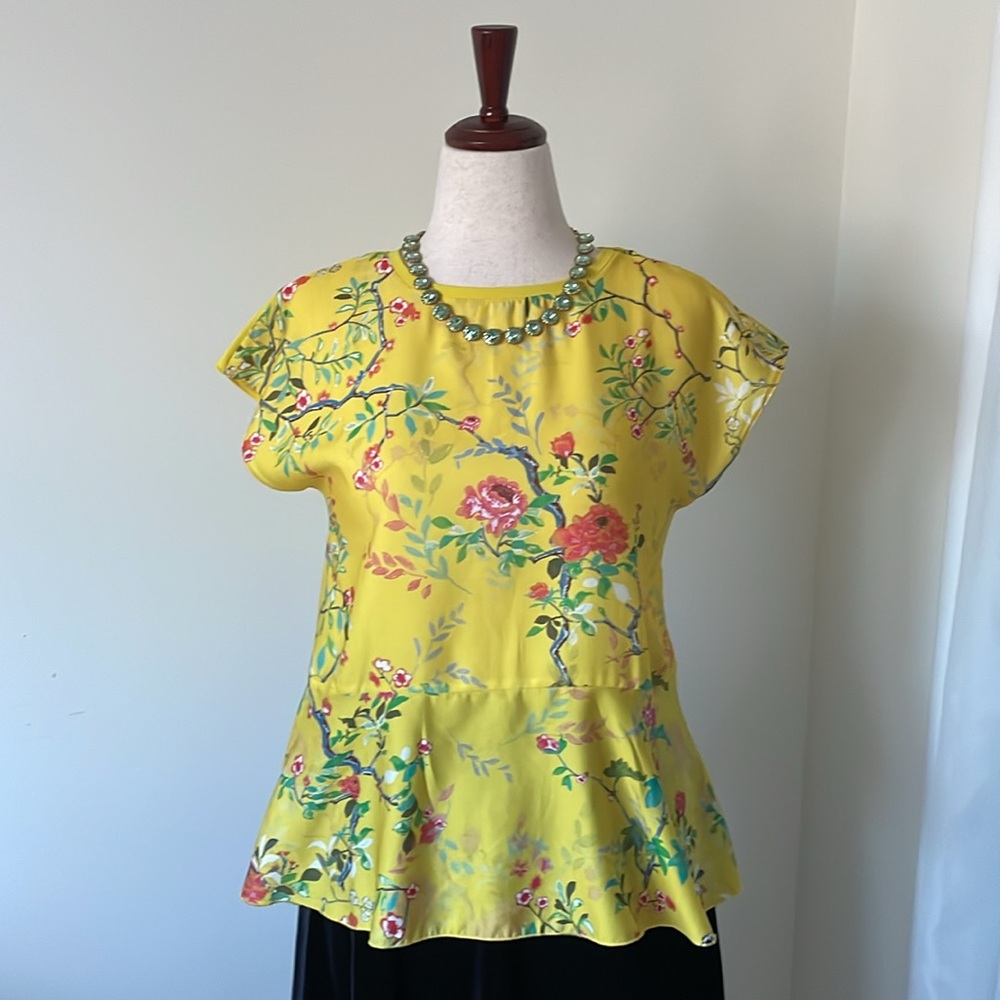 Zara Yellow Floral Peplum Top - Size S